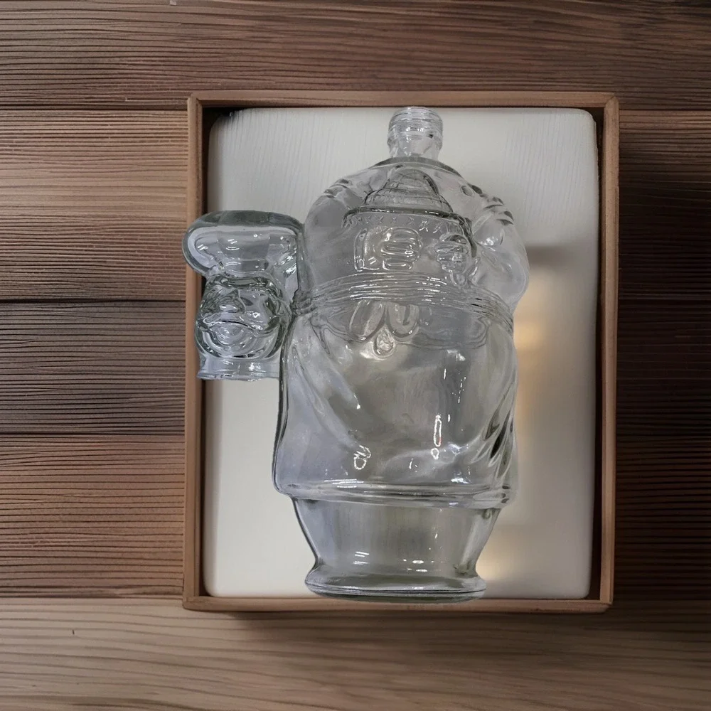CHEF FIGURINE Decanter/Pepper Bottle with Glass Head Clear Glass Empty / Cleaned